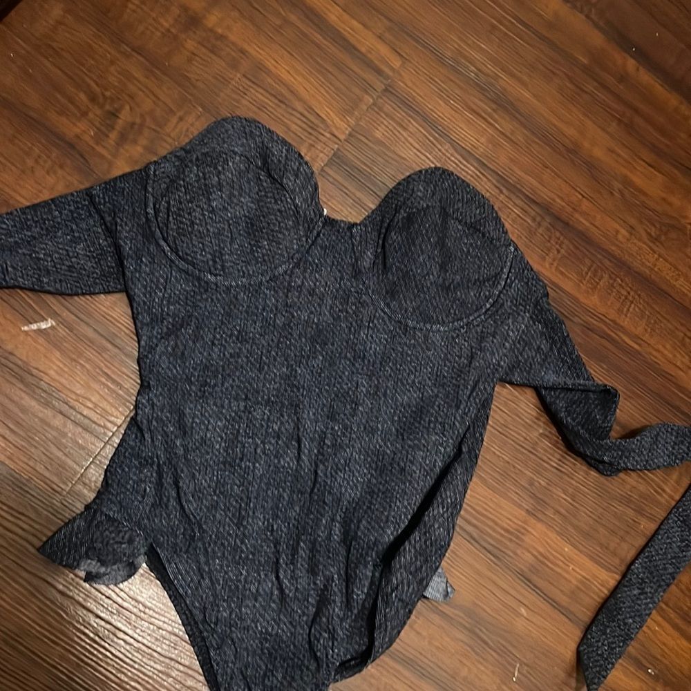 Sun Kitten One Piece Body Suit Swimwear - Size Small Denim Material